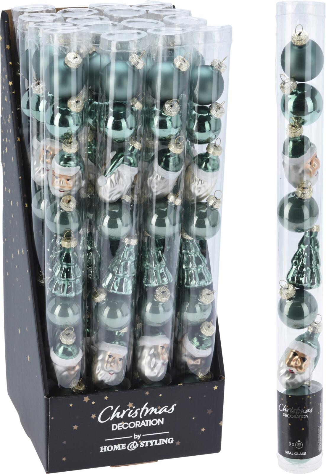 Karácsonyfadíszszett Xmas - zöld, üveg (3/34cm)