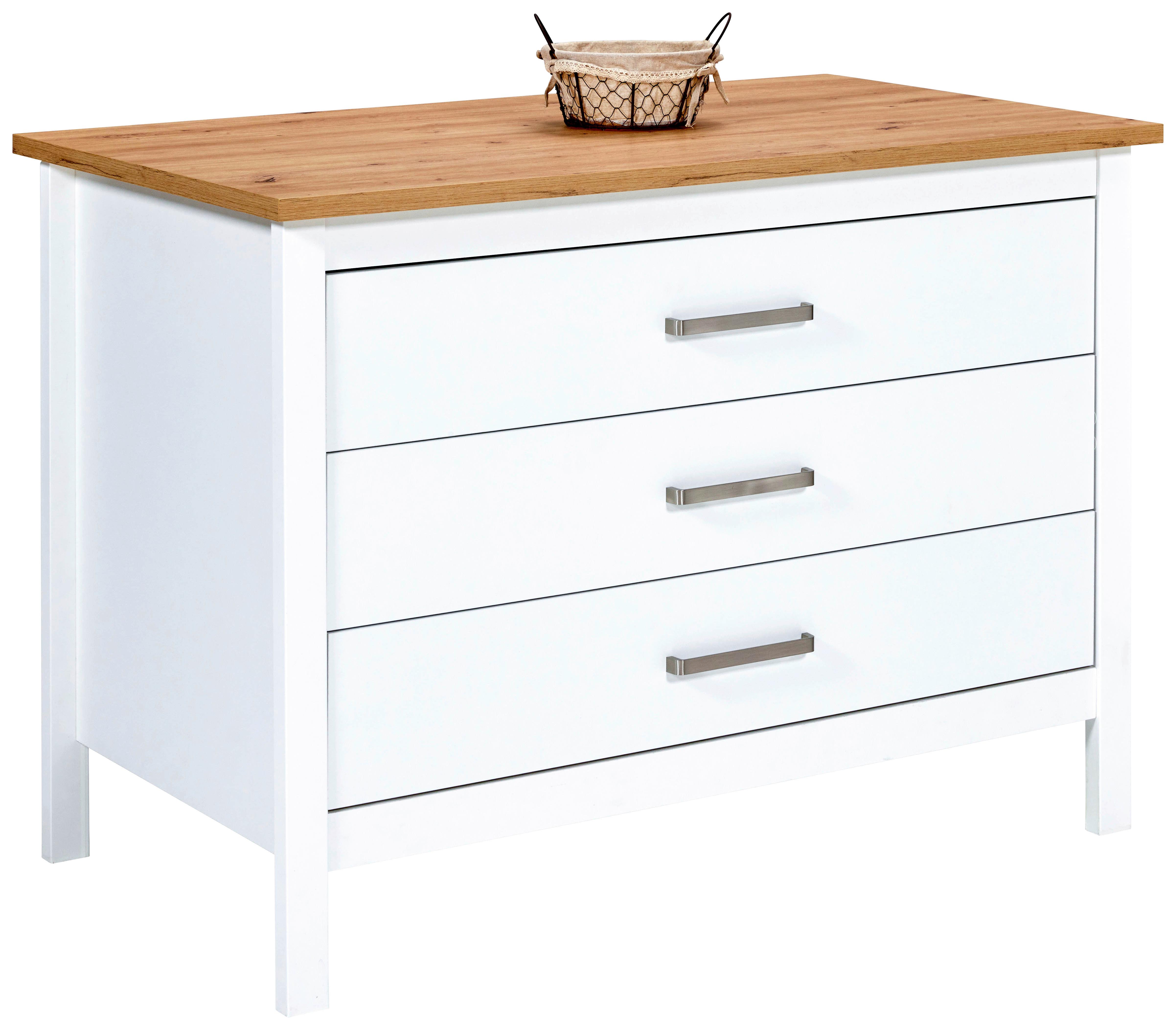 Kücheninsel Sicilia Weiß/Eiche Artisan - Silberfarben/Weiß, MODERN, Holzwerkstoff/Metall (124/91/75cm) - Mömax