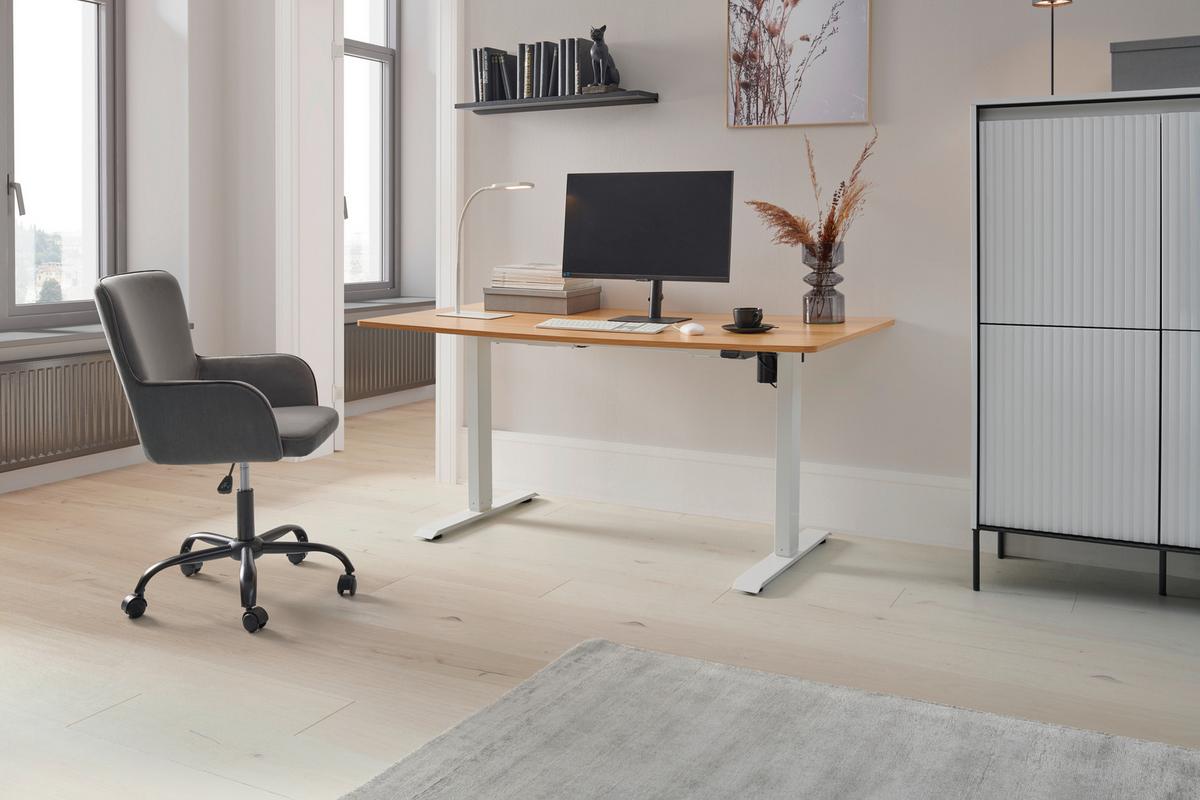 BIURKO ALGHERO - kolor dębowy/biały, Modern, materiał drewnopochodny/metal (160/73-123/80cm) - Livetastic