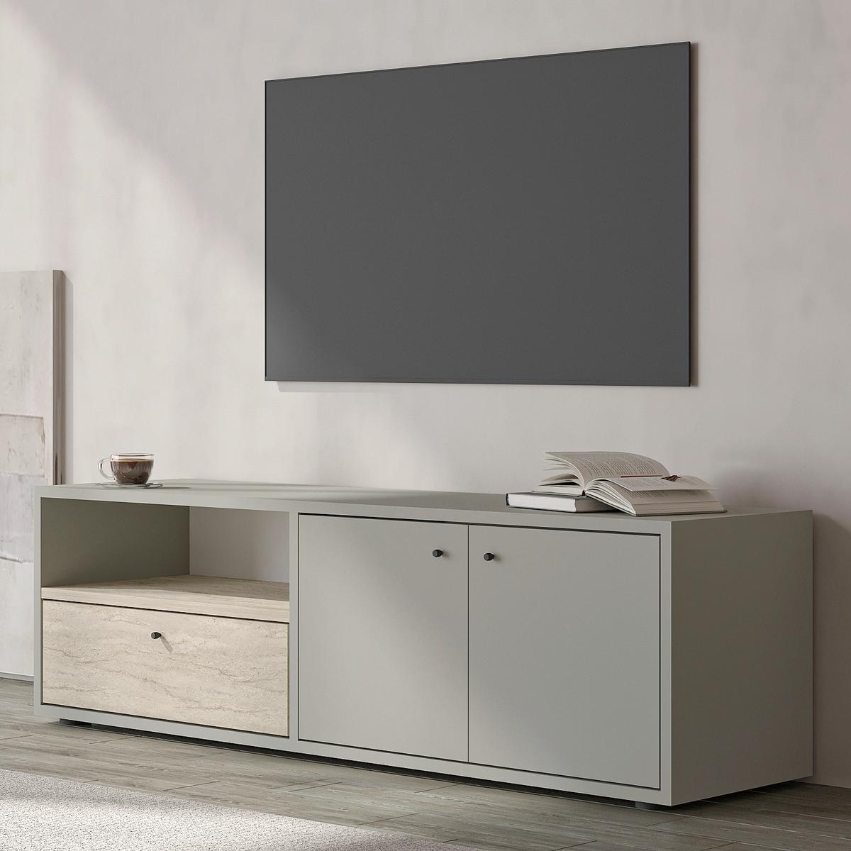 Lowboard Pao Tv Schrank - Creme/Schwarz, Design, Holzwerkstoff (35/42/136cm) - Livetastic