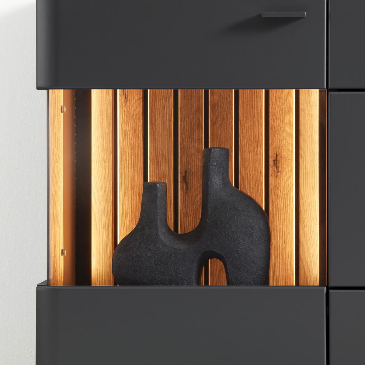 Sidebaord Carreto Schwarz/Eichefarben - couleur de chêne/noir, Modern, verre/métal (160/90/44cm) - Premium Living