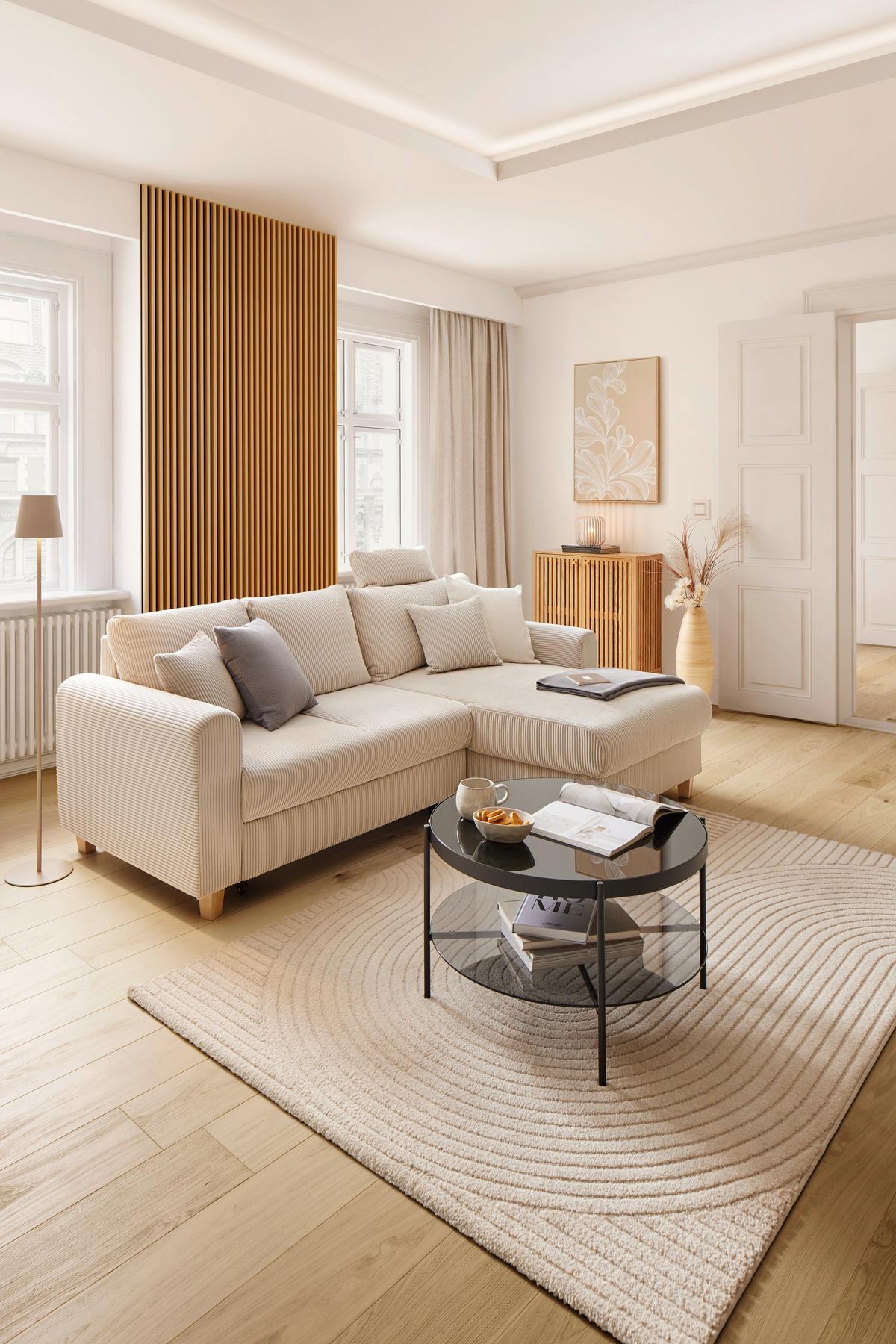 Ecksofa Lille Beige - Hellbraun/Beige, Modern, Holz/Textil (232/156cm) - Mömax