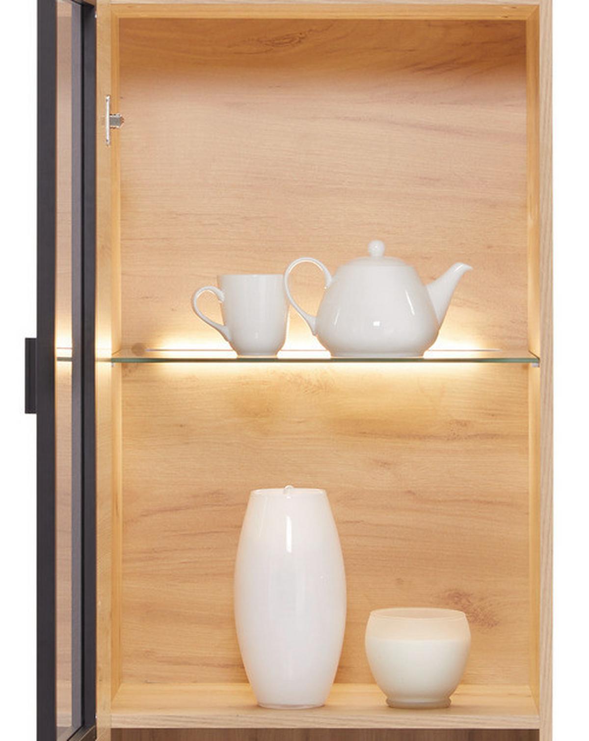 Vitrină Tonale - culoare lemn stejar/gri, Modern, sticlă/material pe bază de lemn (56/207,6/40cm) - Modern Living