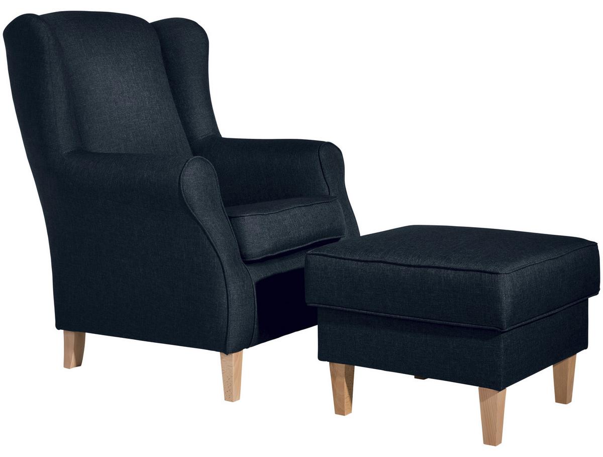 Hocker Lorris Dunkelblau Flachgewebe - Buchefarben/Dunkelblau, Design, Holz/Textil (53/45/53cm) - Max Winzer