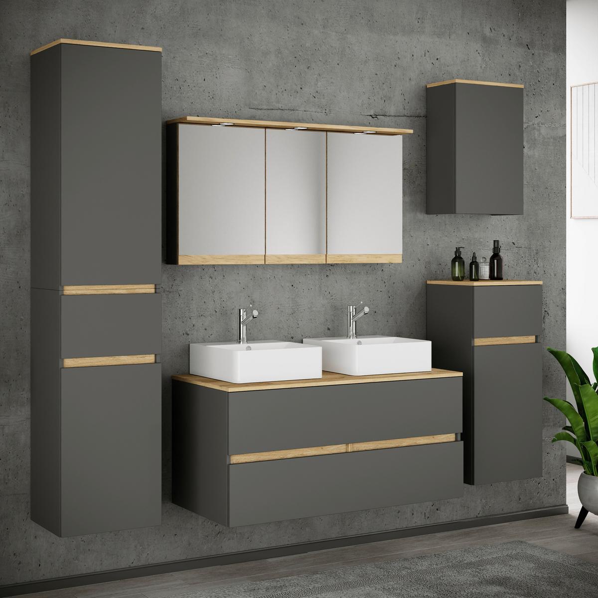 Badezimmer Cosila - Honigeiche/Weiss, Trend, Keramik/Holzwerkstoff (191cm) - MID.YOU