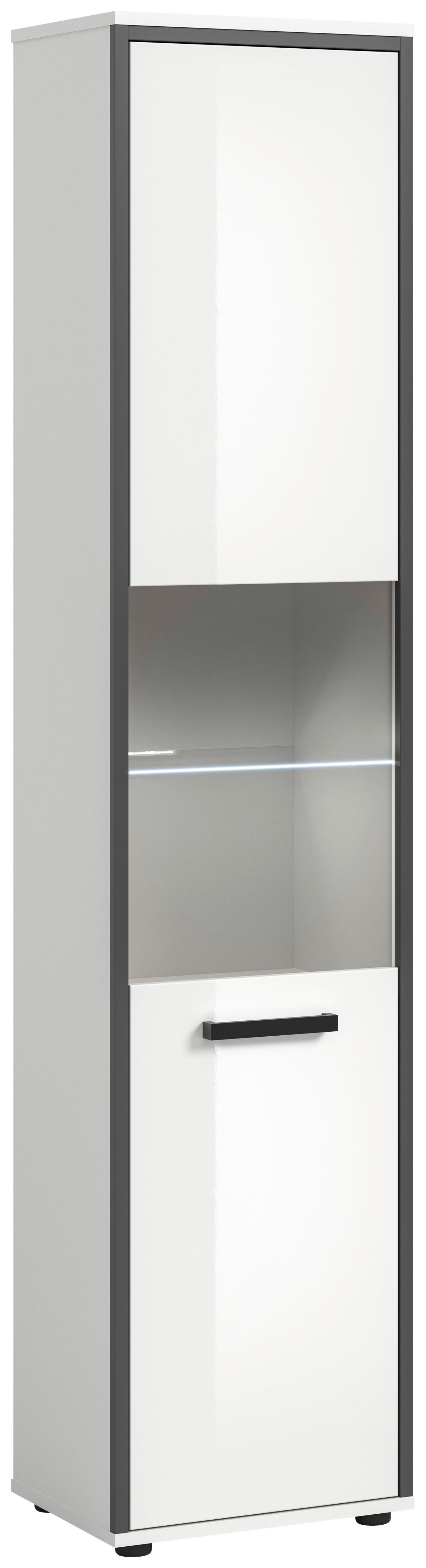 Hochschrank Kojak Weiß/Anthrazit m. LED - Weiß Hochglanz/Schwarz, MODERN, Holzwerkstoff/Kunststoff (40/188/34cm) - MID.YOU