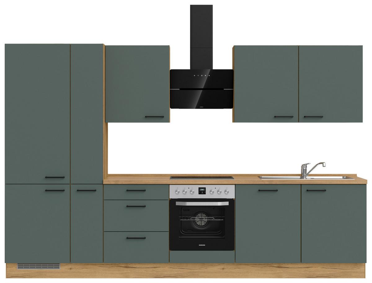 Küchenblock Easytouch High m. Geräten Dunkelgrün - Dunkelgrün/Eichefarben, MODERN, Holzwerkstoff/Metall (330cm) - Nobilia