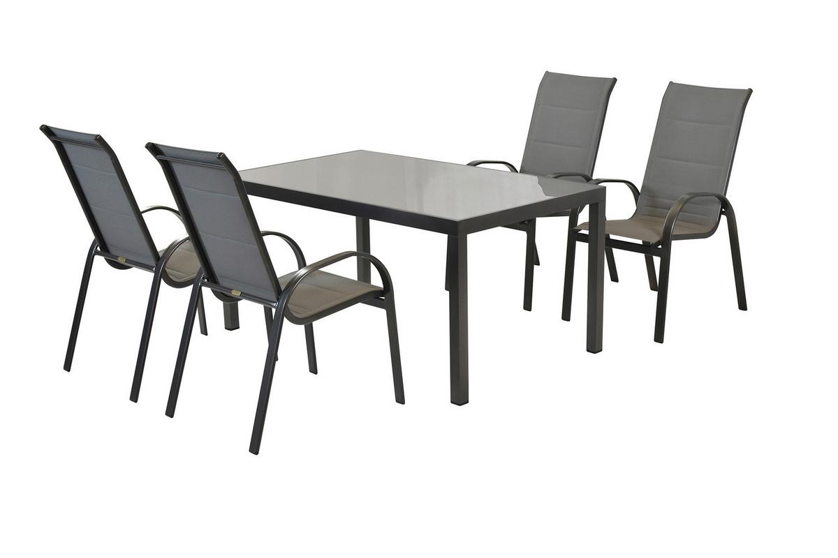 Gartentischgruppe Amalfi 5-tlg. Graphitfarben - Graphitfarben/Grau, KONVENTIONELL, Glas/Textil - Gardenson