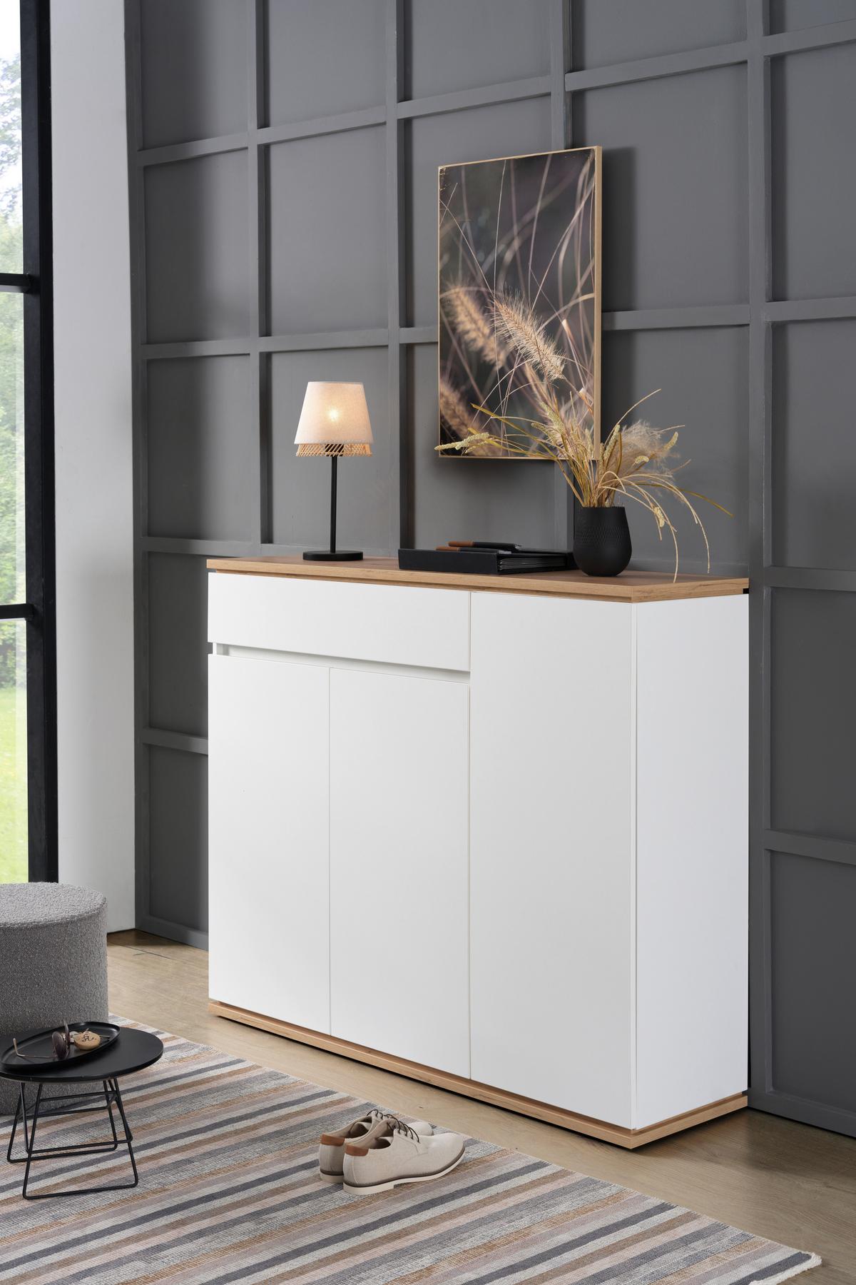 SZAFKA NA BUTY YAMAEL - biały/czarny, Design, materiał drewnopochodny/tworzywo sztuczne (135/112/38cm) - Xora