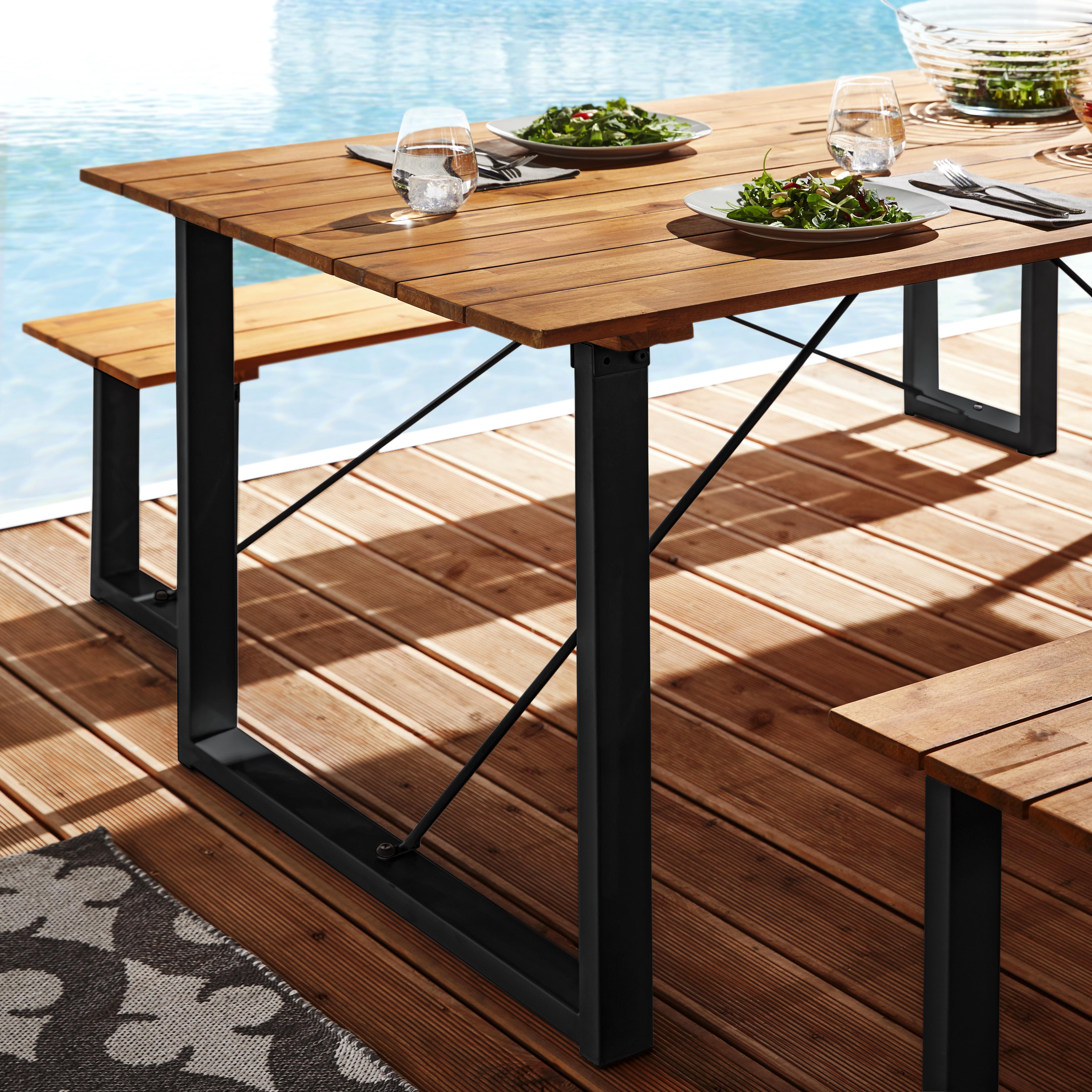 Gartentisch Leonor ca.180x90 cm aus Akazie in Schwarz - Schwarz/Akaziefarben, MODERN, Holz/Metall (180/90/75cm) - Bessagi Garden