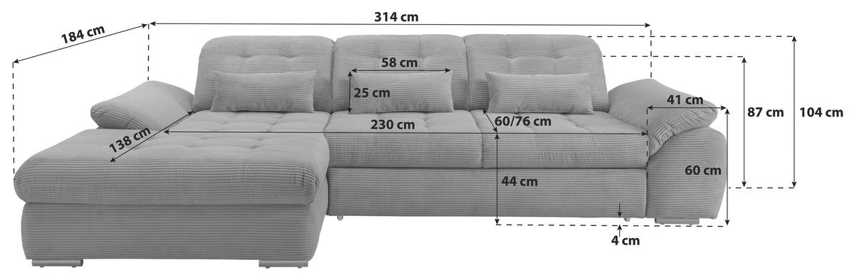 Ecksofa mit Bettkasten Rigatti ca. 184x314 cm Petrol - Petrol/Schwarz, MODERN, Textil/Metall (184/314cm) - Livetastic