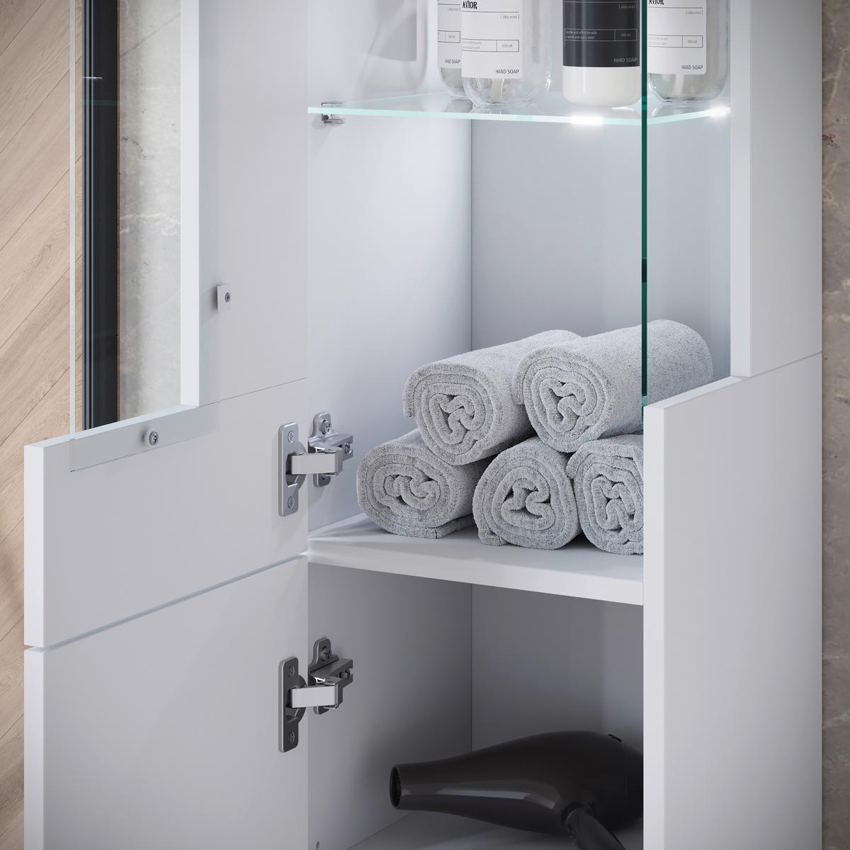 Badezimmer-Set Narobi 5-tlg. mit LED ca. 120 cm Weiß - Weiß Hochglanz/Weiß, Trend, Glas/Keramik (120,4cm) - P & B