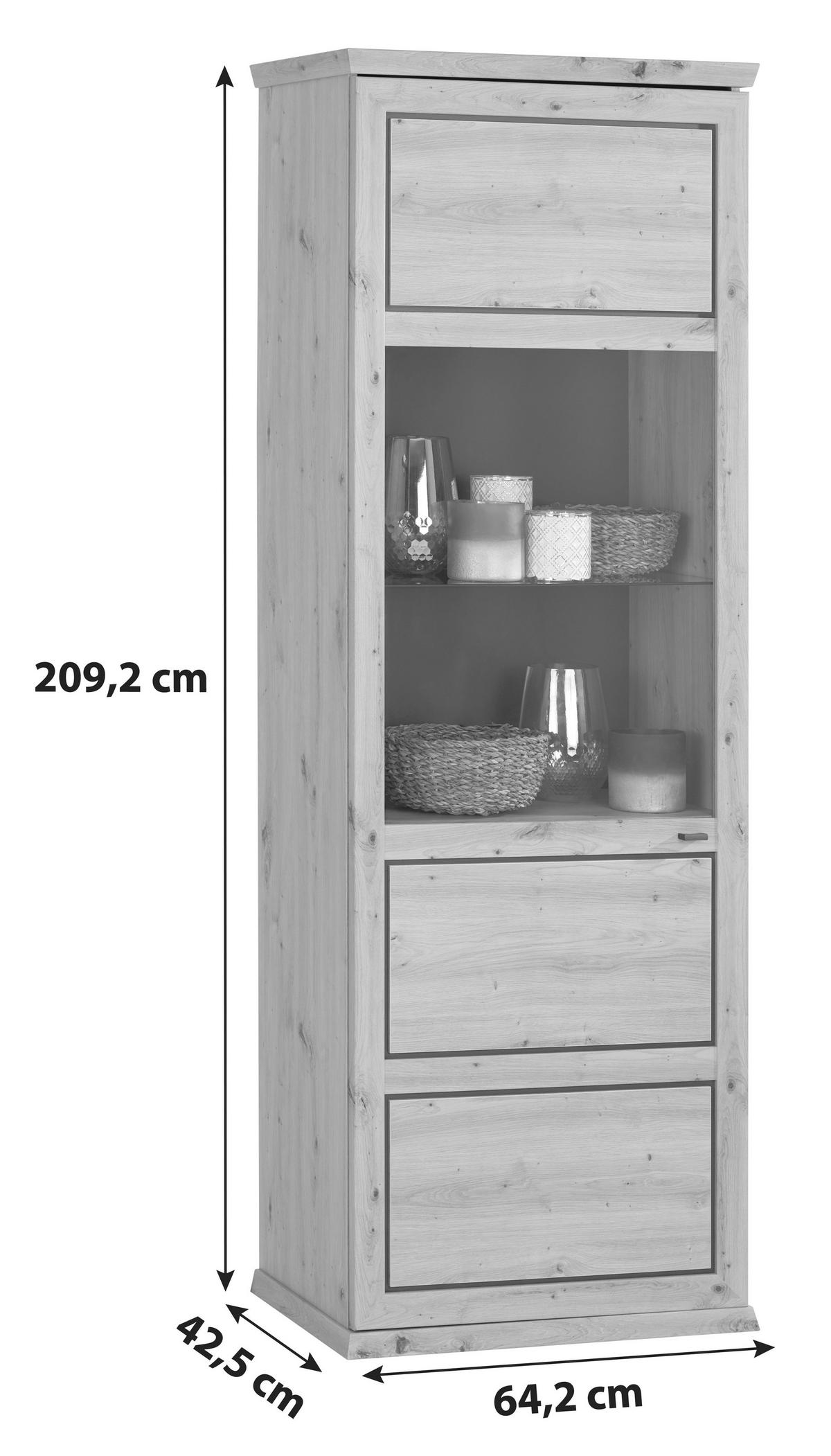 Vitrina Harvey, Barva Hrasta, Antracit - barve hrasta/antracit, Trendi, kovina/steklo (64,2/209,2/43cm) - Mömax
