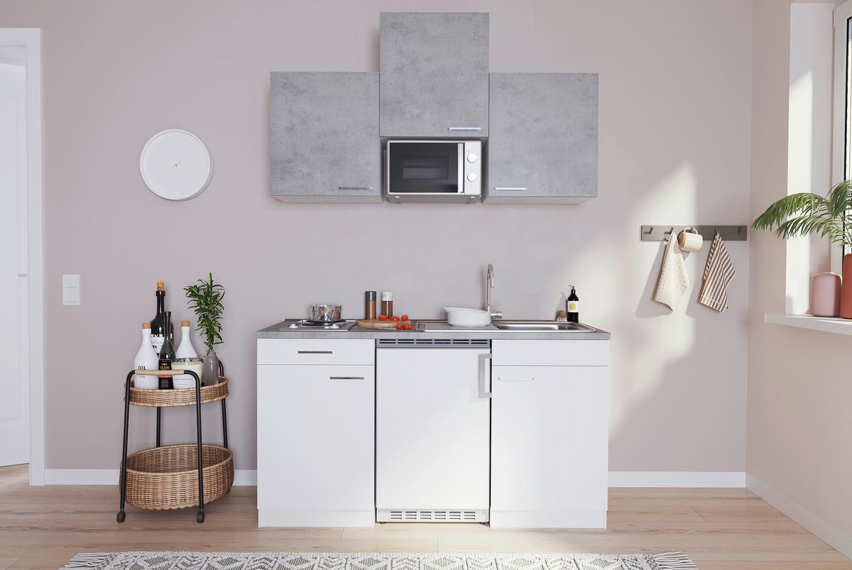 Miniküche mit Kühlschrank und Mikrowelle B: 150 cm Grau/Weiß - Alufarben/Weiß, KONVENTIONELL, Holzwerkstoff/Kunststoff (150cm) - Respekta