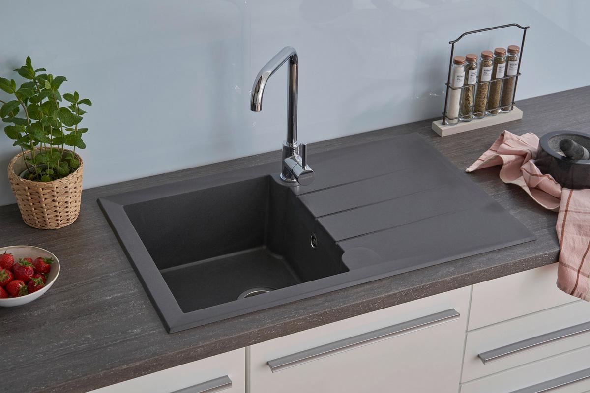 Spüle Alineo ca. 81x21x50 cm Dunkelgrau - Dunkelgrau, Trend, Stein (81/21/50cm) - Respekta