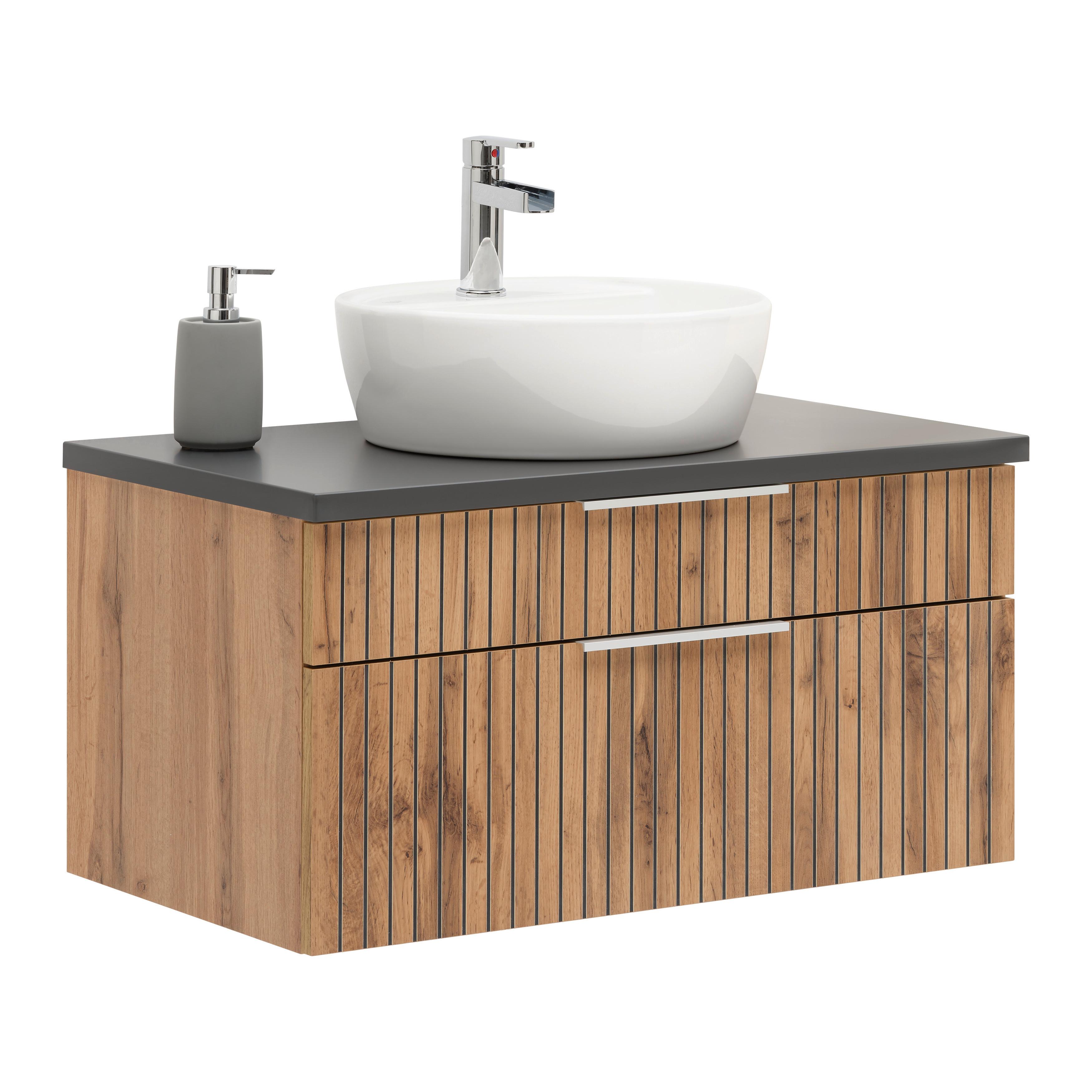 Waschtischkombi Jakarta Wotan Eiche/Schwarz - Eiche Wotan/Schwarz, MODERN, Keramik/Holzwerkstoff (80/41/47cm) - Mömax