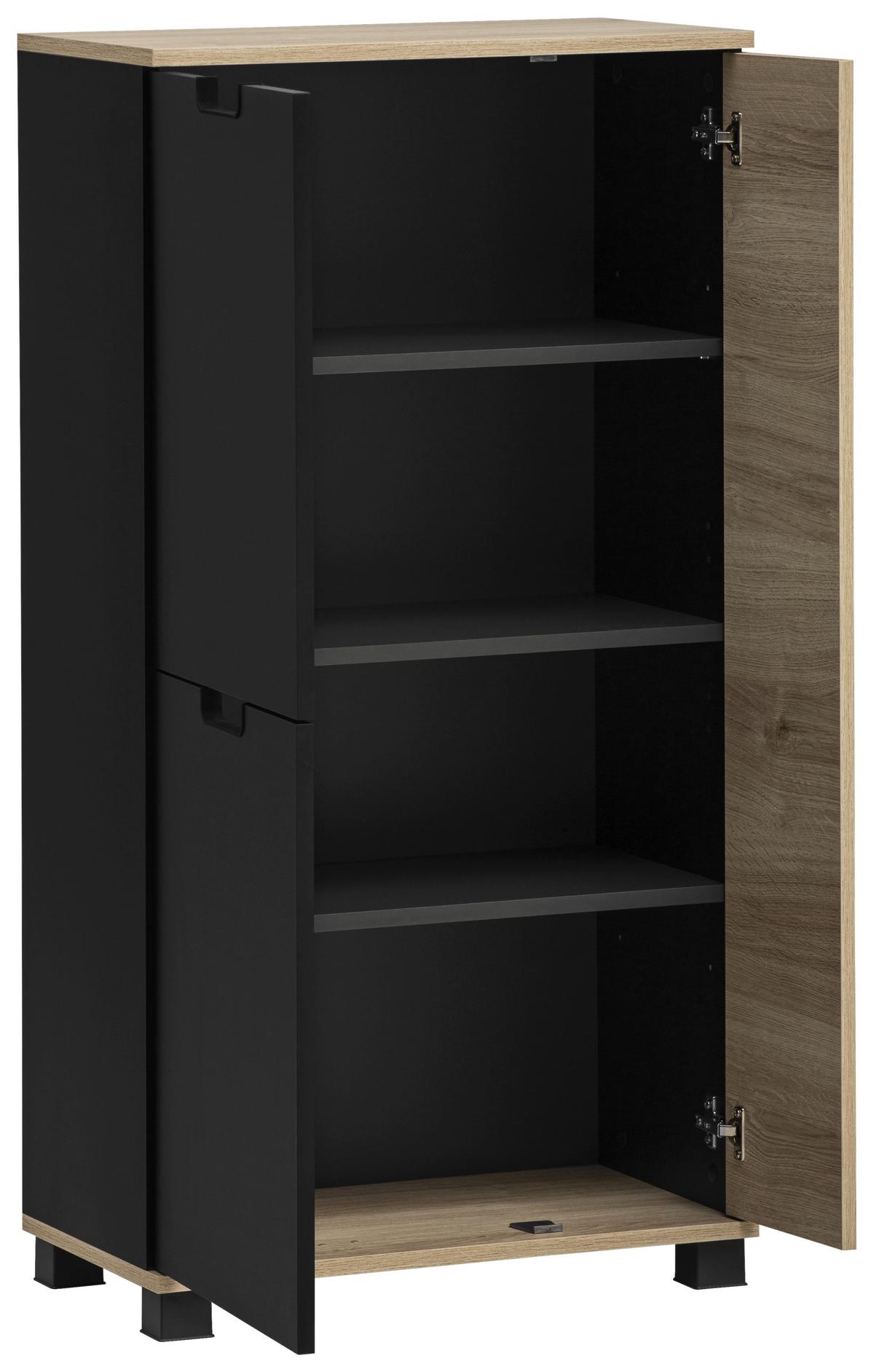 Srednje Visoka Omara Emmik, Črna, Barva Hrasta - črna/barve hrasta, Moderno, umetna masa/leseni material (59,8/116,9/32,6cm) - Stylife