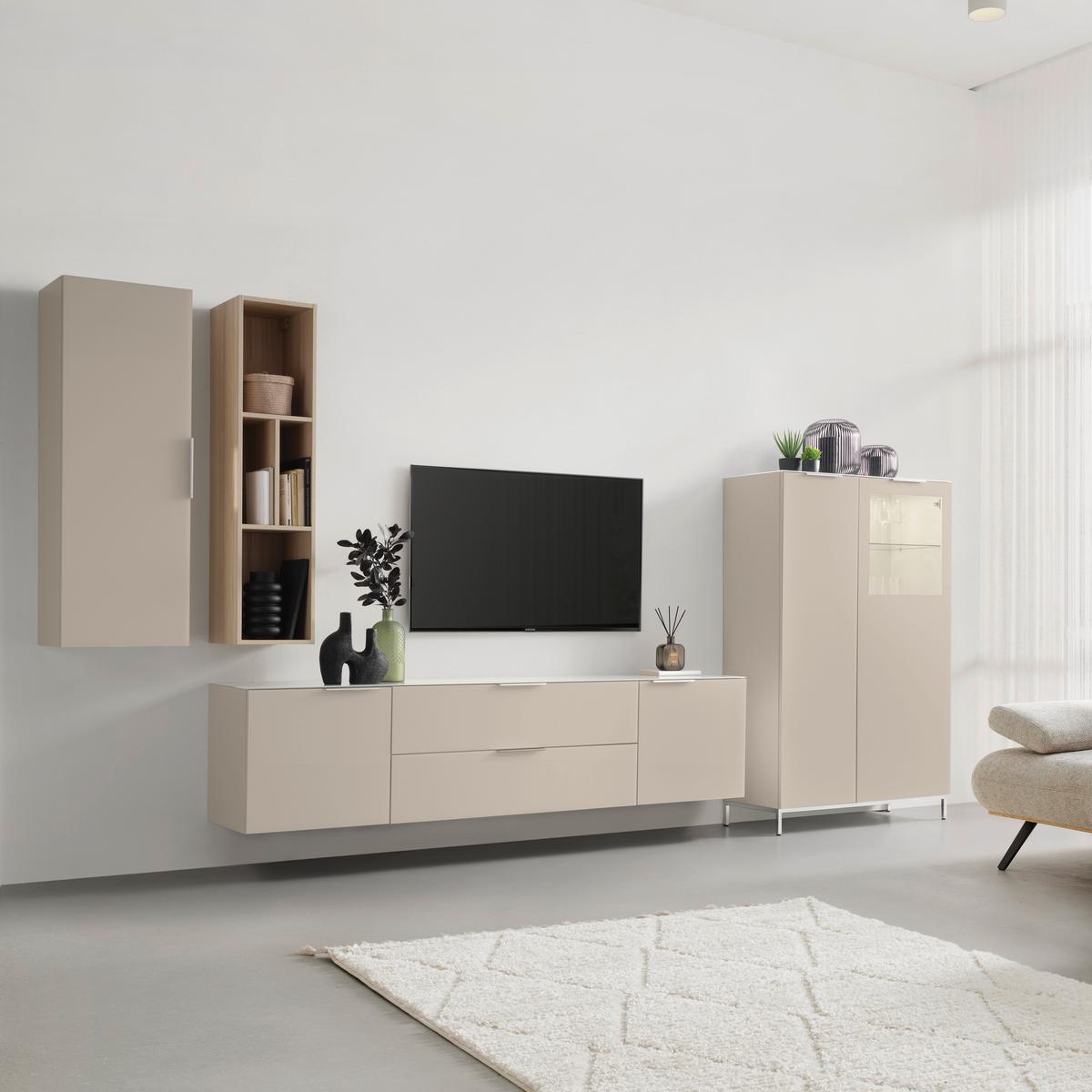 Vitrine Siena Kaschmir - Chromfarben/Kaschmir, Modern, Glas/Holzwerkstoff (105/151/40cm) - Premium Living