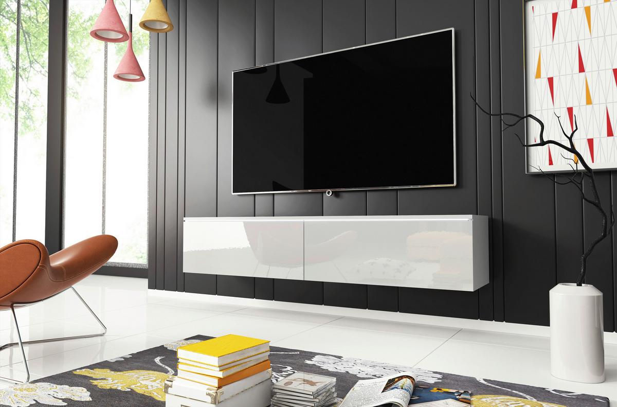 TV-Lowboard mit LED ca. 140x30 cm Weiß Hochglanz - Weiß Hochglanz/Weiß, LIFESTYLE, Holzwerkstoff/Kunststoff (140/30/33cm) - P & B