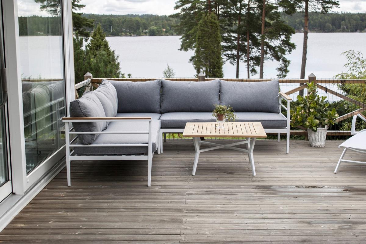 Loungegarnitur Mexico ca. 233x233 cm Alu Weiß/Teak - Weiß, KONVENTIONELL, Holz/Metall (233/233cm) - Gardenson
