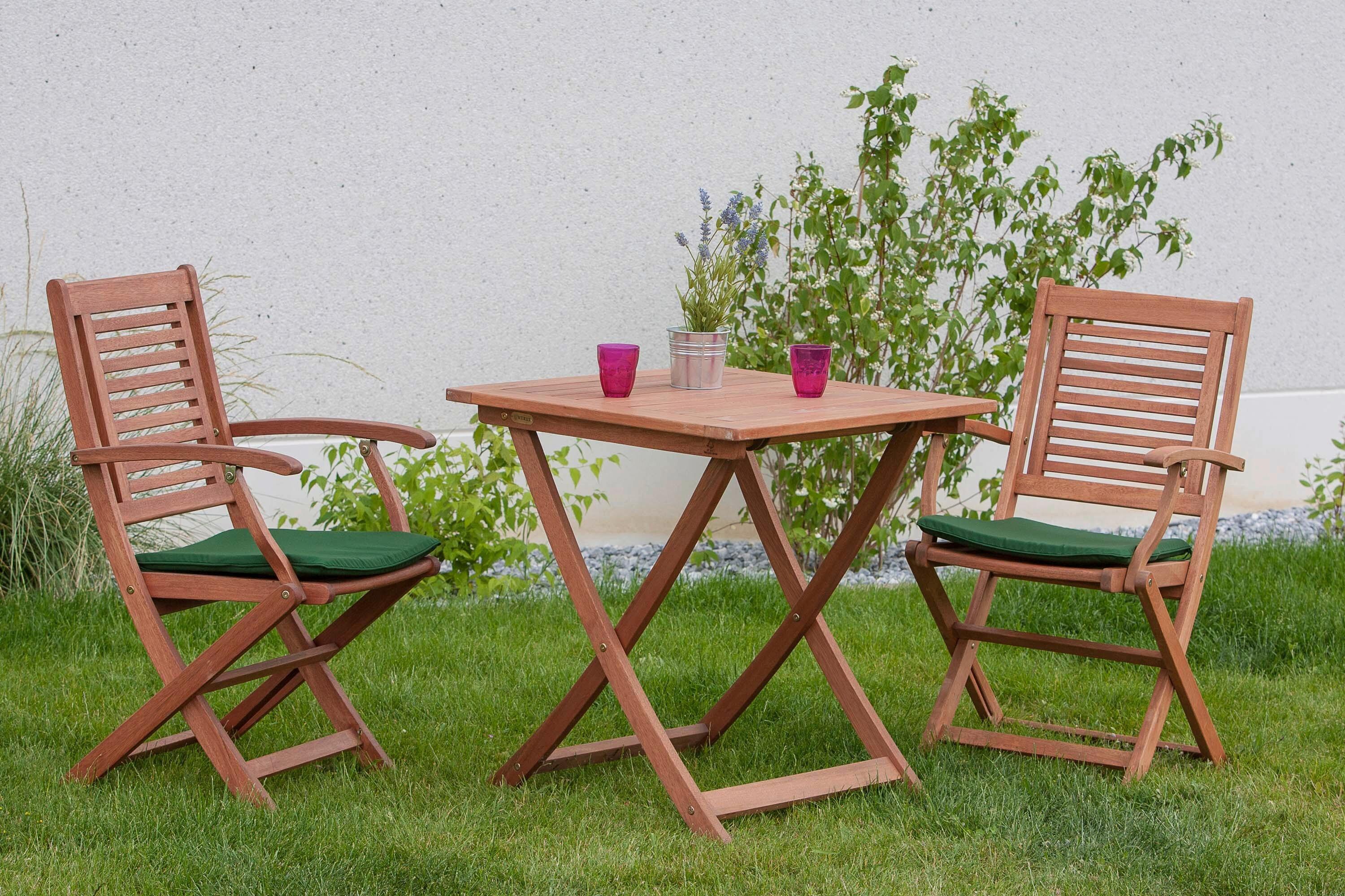 Gartentischgruppe Cordoba Holz/Grün - Eukalyptusholzfarben/Grün, KONVENTIONELL, Holz/Textil - Gardenson