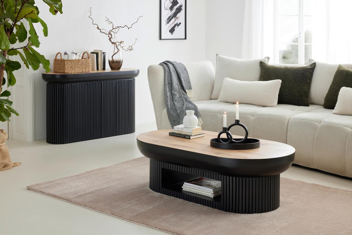 Couchtisch Tiffy Schwarz/Eichefarben - Eichefarben/Schwarz, MODERN, Holz/Holzwerkstoff (130/70/40cm) - Mömax