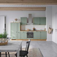 Küchenblock Cascada Low m. Geräten Schilfgrün - Schilfgrün/Eichefarben, MODERN, Holzwerkstoff/Metall (330cm) - Nobilia