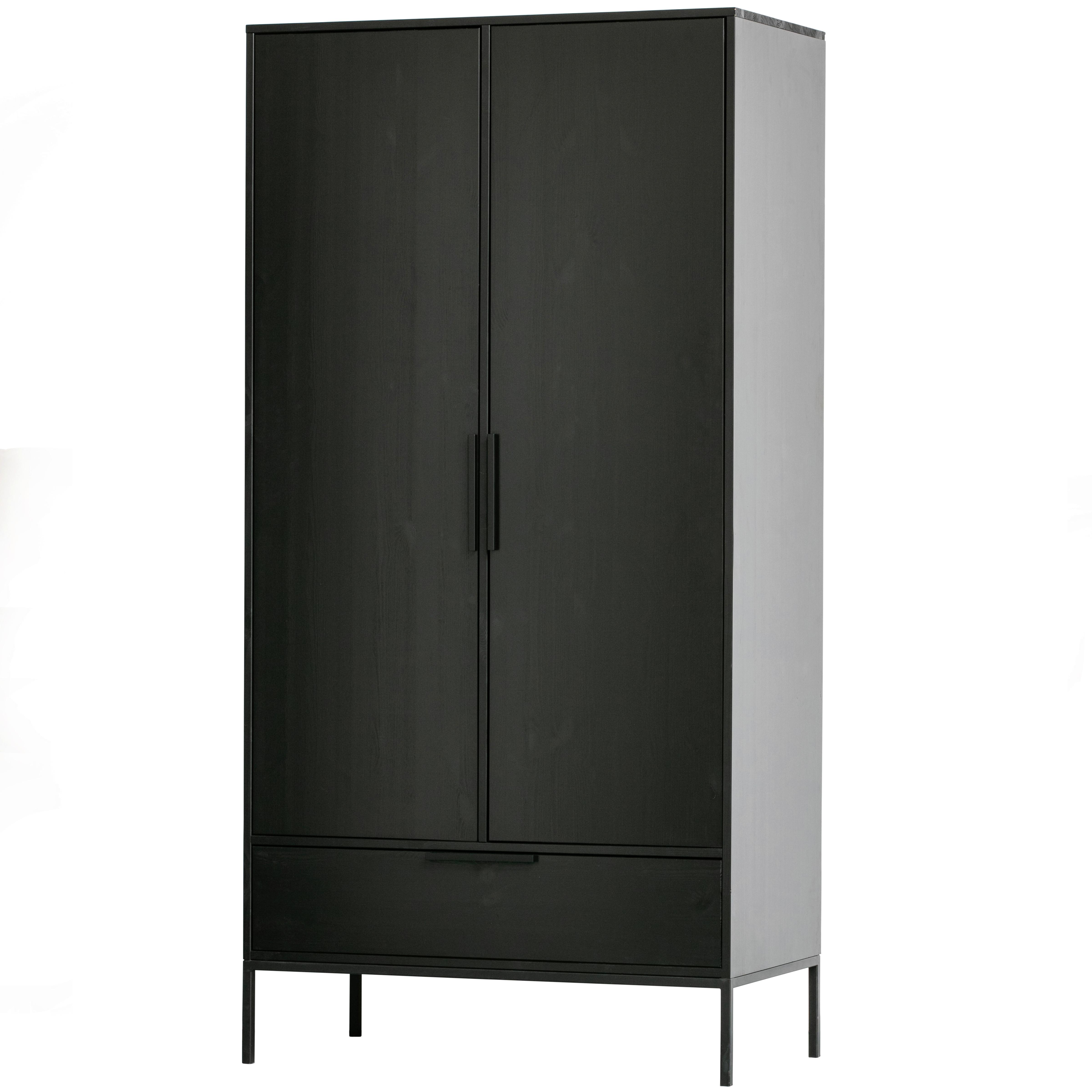 Drehtürenschrank Adam Schwarz B: 100cm - Schwarz, Basics, Holz/Metall (100/200/53cm) - MID.YOU
