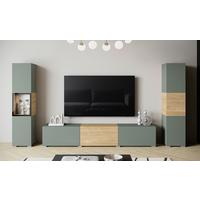 Wohnwand mit LED Berlin III Salbeigrün/Eichefarben - Eichefarben/Salbeigrün, Design, Glas/Holzwerkstoff (240/130/31cm) - P & B