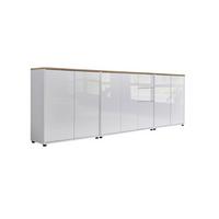 Sideboard Mailand Set 6 Weiß/Eiche - Weiß Hochglanz/Schwarz, MODERN, Holzwerkstoff/Kunststoff (263,5/73/33cm) - MID.YOU