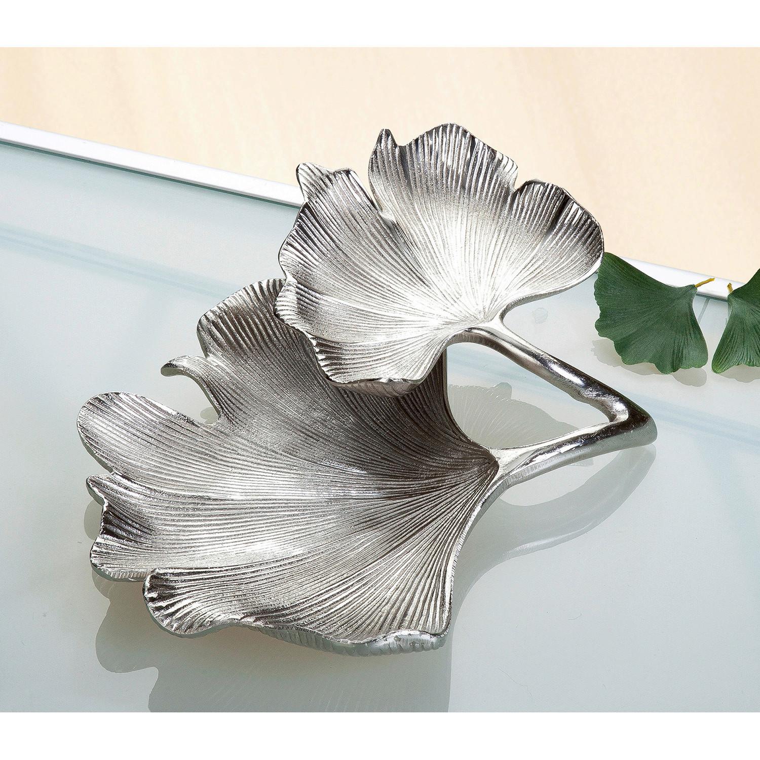 Dekoschale Ginkgo Silberfarben - Silberfarben, Basics, Metall (34/9,5/30cm)