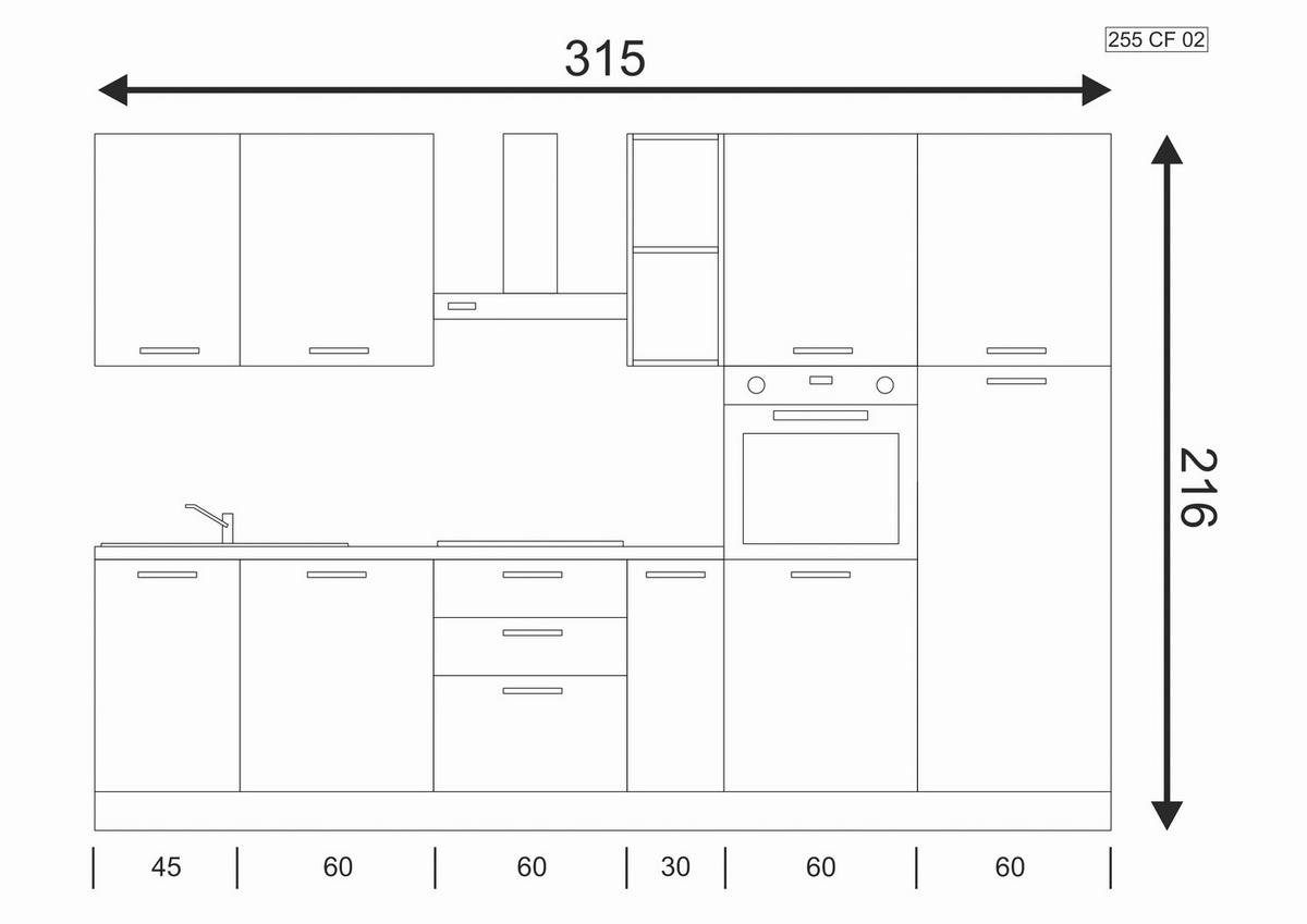 Küchenblock Freia 315 m. Geräten Grau/Walnussfarben - Walnussfarben/Alufarben, LIFESTYLE, Holzwerkstoff/Kunststoff (315cm) - MID.YOU