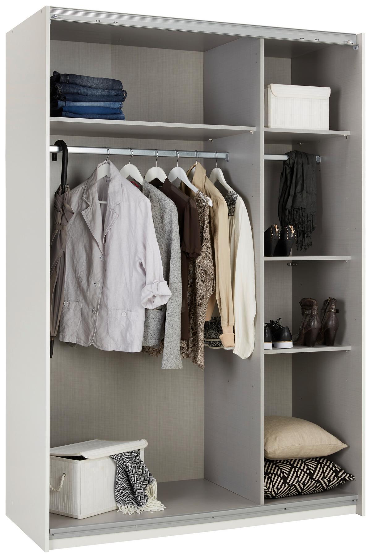 Schwebetürenschrank in Eichefarben/Weiß - Eichefarben/Alufarben, KONVENTIONELL, Holzwerkstoff/Metall (135/200/64cm) - Mömax
