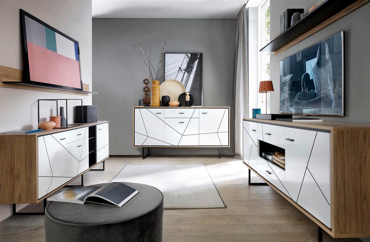 Komoda Brolo, Bela, Barva Hrasta - Moderno, kovina/umetna masa (167/90/40cm)