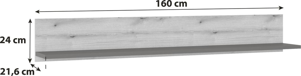Stenska Polica Corte - siva/barve hrasta, Trend, leseni material (160/24/21,6cm)