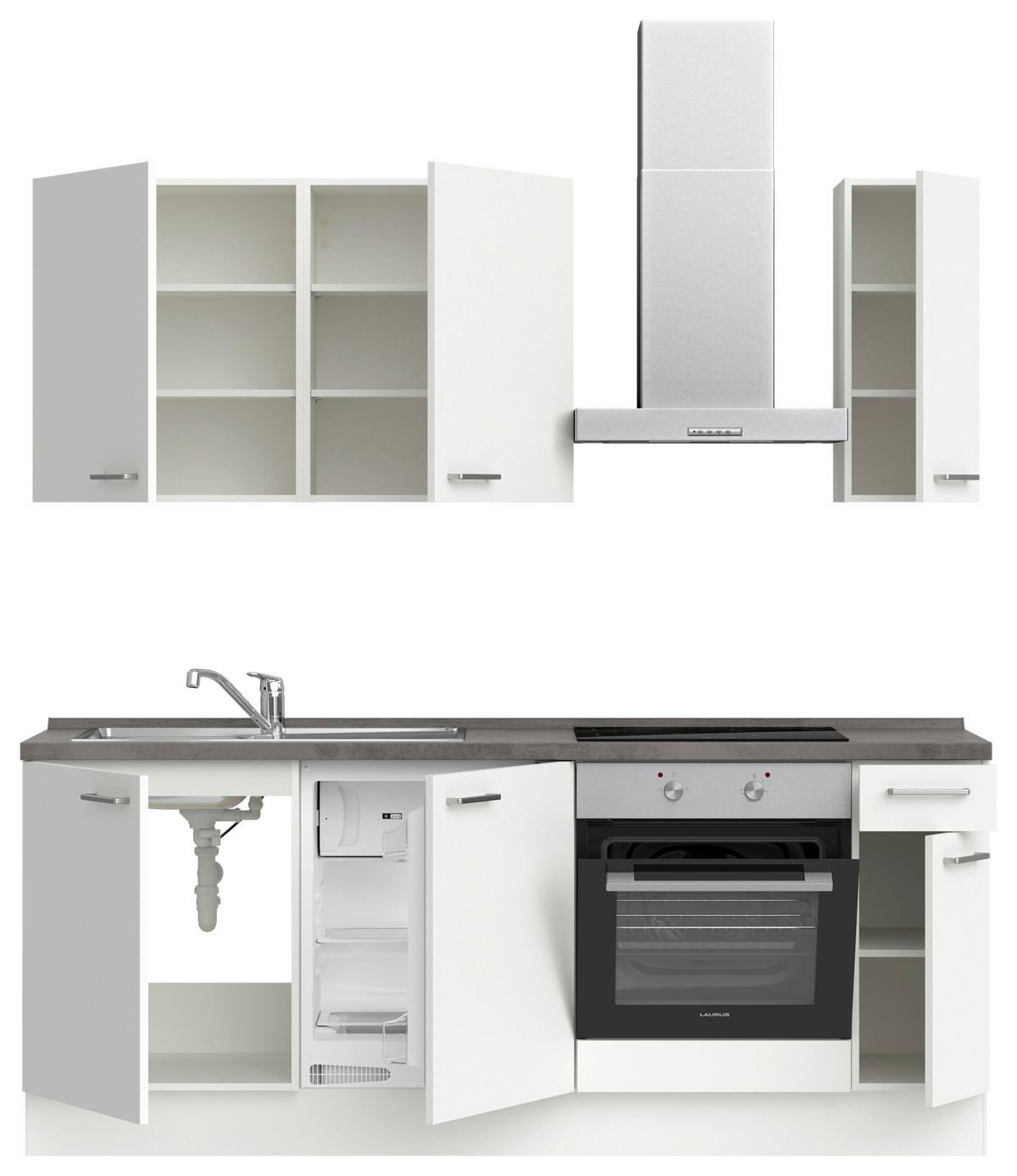 Küchenblock Touch Low m. Geräten Weiß - Schieferfarben/Edelstahlfarben, MODERN, Holzwerkstoff/Metall (210cm) - Nobilia