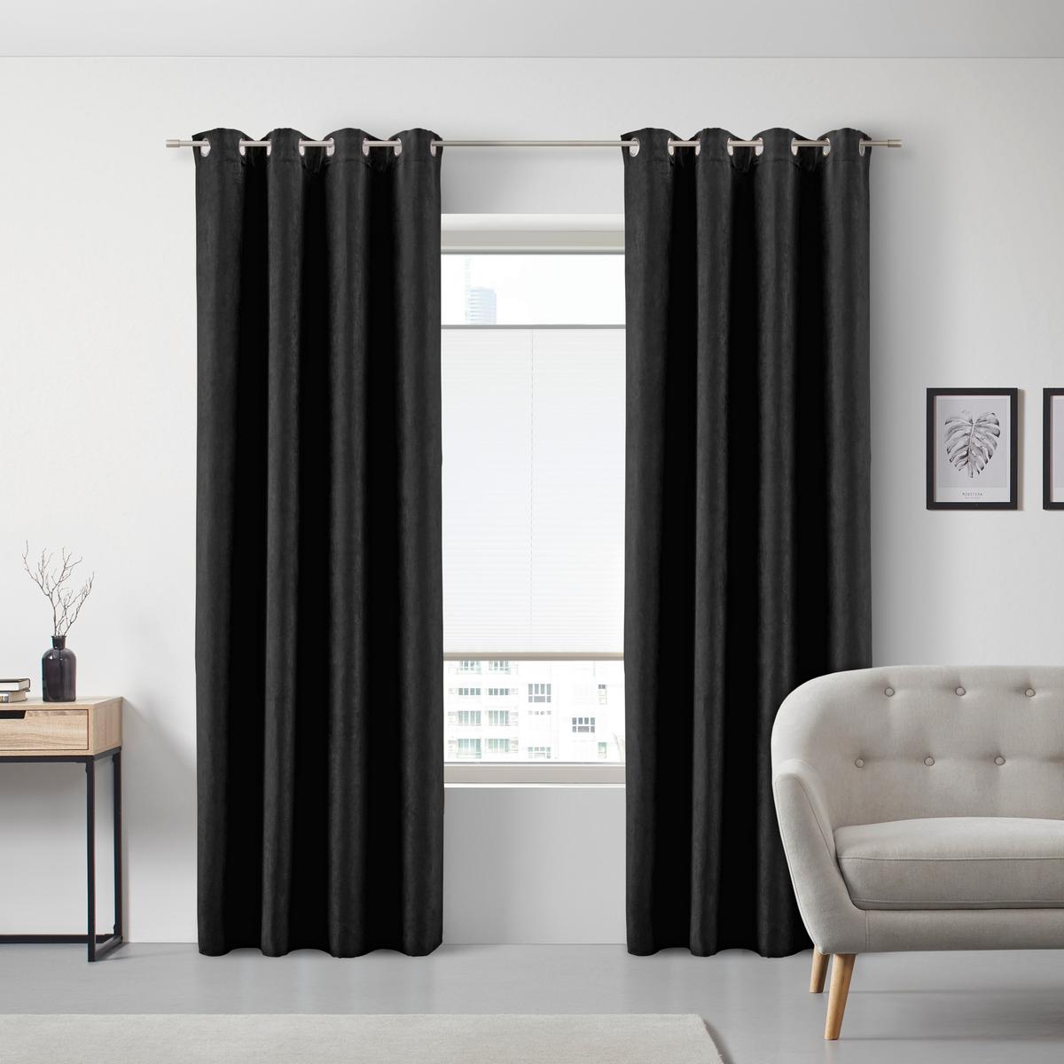Ringlis Függöny Velours 140/245cm - fekete, Konventionell, textil (140/245cm) - Modern Living