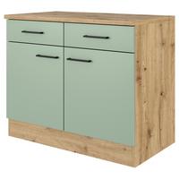 Kuhinjska Spodnja Omarica Cara, Zelena, Hrast - črna/trstično zelena, Konvencionalno, kovina/leseni material (100/85/57cm) - FlexWell