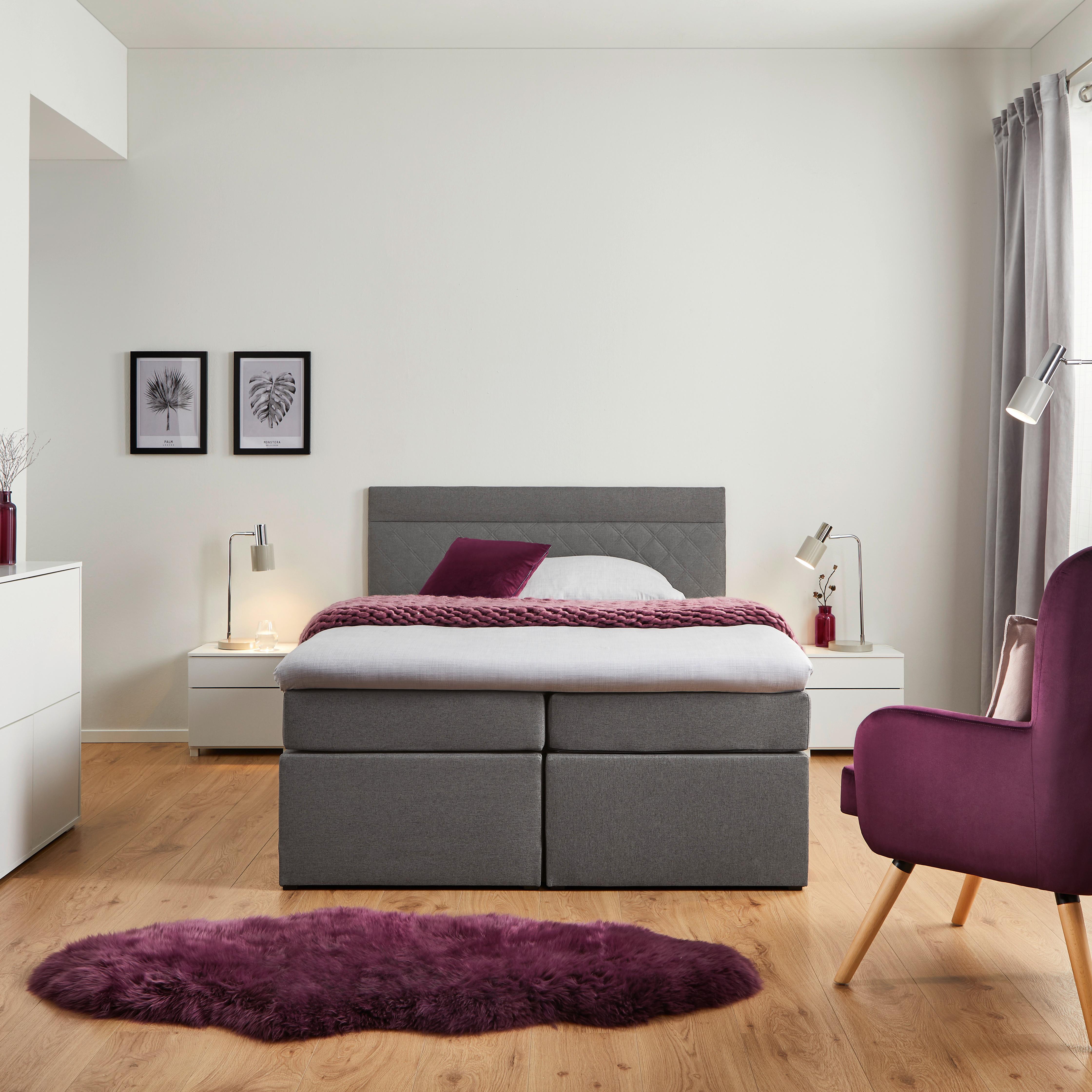 Boxbett Rosa ca. 140x200 cm Grau mit Topper - Schwarz/Grau, MODERN, Holz/Holzwerkstoff (140/200cm) - Bessagi Home