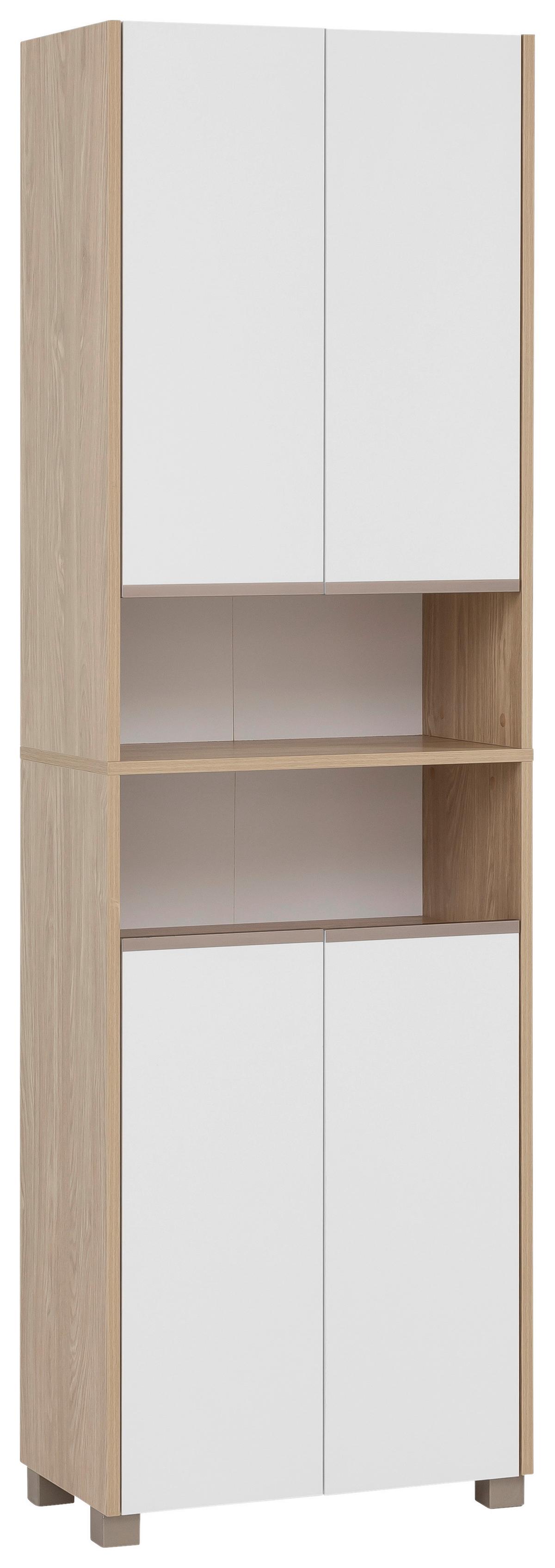 Hochschrank Juba Eiche/Weiß - Edelstahlfarben/Weiß, MODERN, Holzwerkstoff/Kunststoff (57/186,5/33,1cm) - MID.YOU