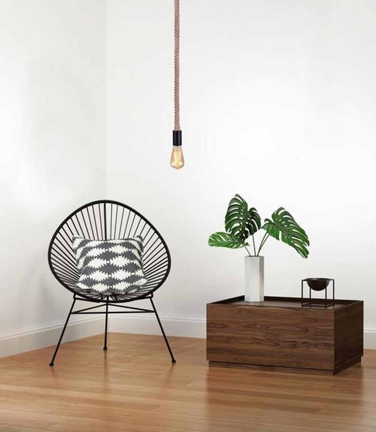 HÄNGELEUCHTE 69029H - Schwarz/Braun, Natur, Naturmaterialien/Metall (6/166cm) - Globo