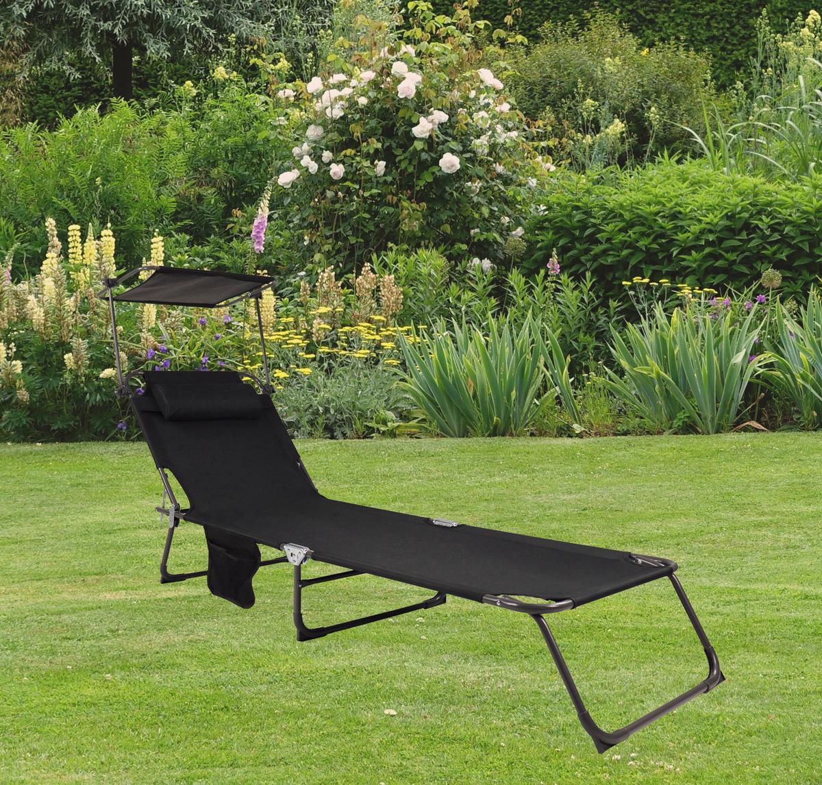 Gartenliege Bindox L ca. 55x24x185 cm Schwarz - Anthrazit/Schwarz, MODERN, Kunststoff/Textil (55/24/185cm) - Ambia Garden