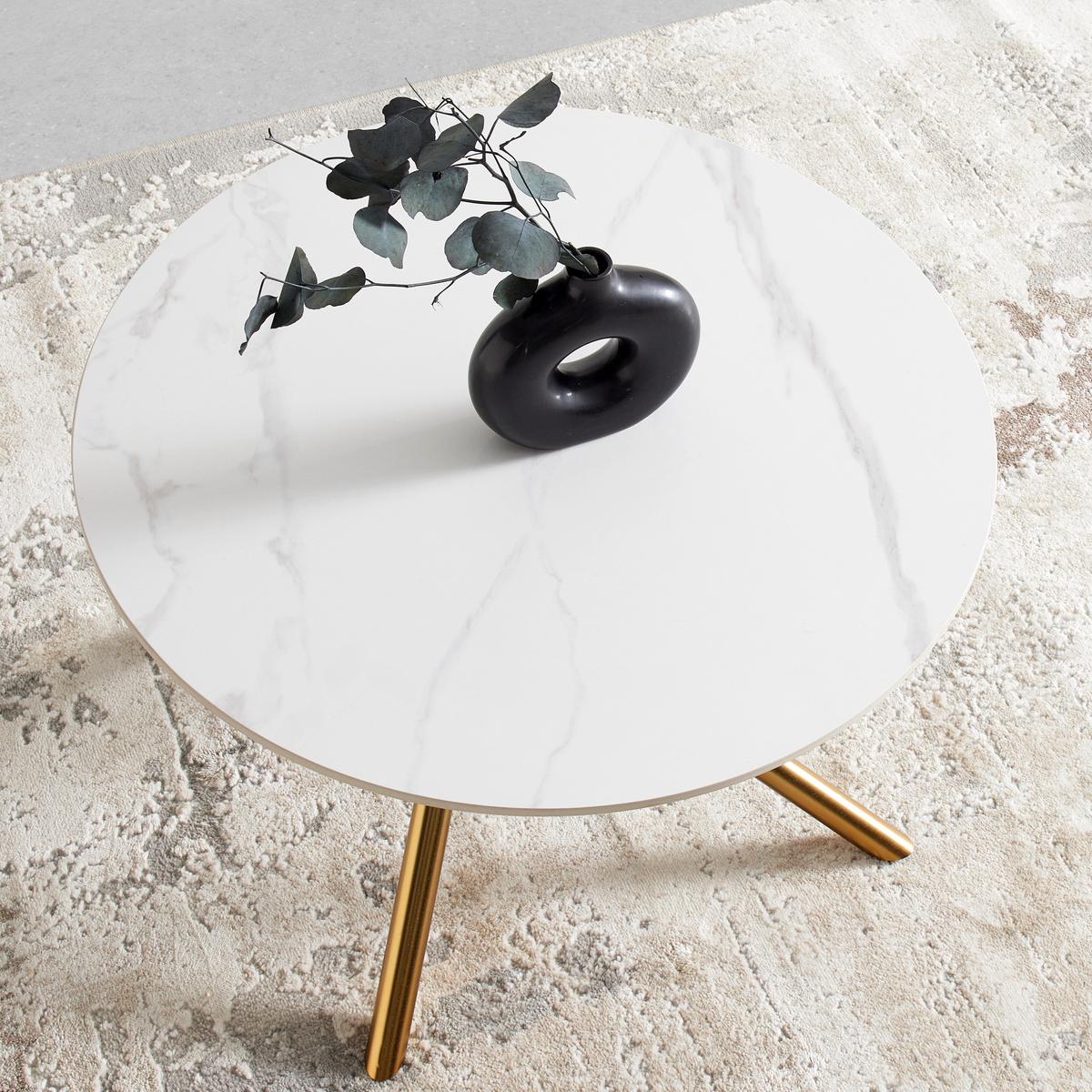 Couchtisch Marbella Weiß/Goldfarben - Goldfarben/Weiß, MODERN, Keramik/Metall (70/70/44cm) - Mömax