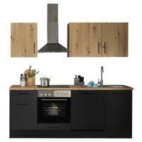 Küchenblock Turin o. Geräte Eiche/Artisan - Schwarz/Eiche Artisan, MODERN, Holzwerkstoff/Metall (220cm)