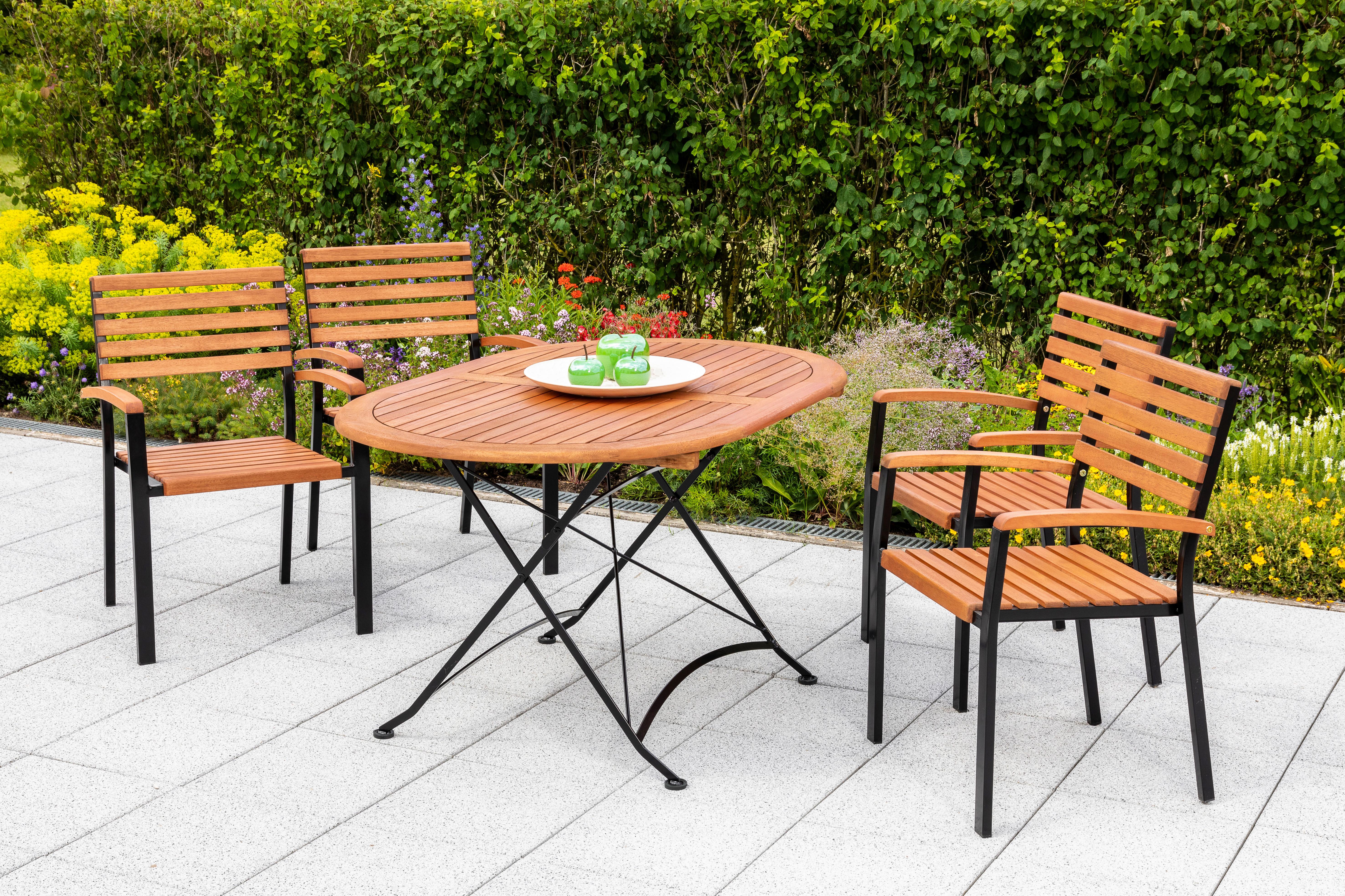 Gartensessel Schlossgarten Naturfarben Holz/Metall - Graphitfarben/Naturfarben, KONVENTIONELL, Holz/Metall (59,5/86,5/54cm) - Gardenson