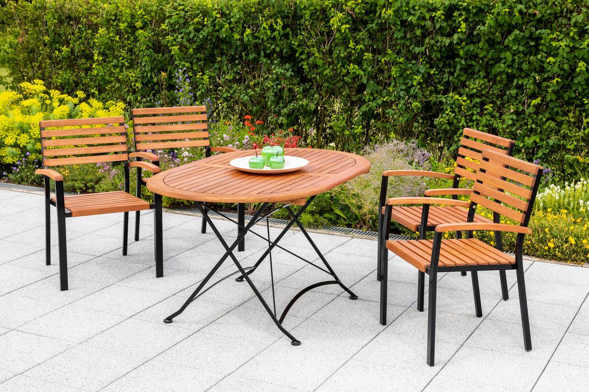 Gartensessel Schlossgarten Naturfarben Holz/Metall - Graphitfarben/Naturfarben, KONVENTIONELL, Holz/Metall (59,5/86,5/54cm) - Gardenson