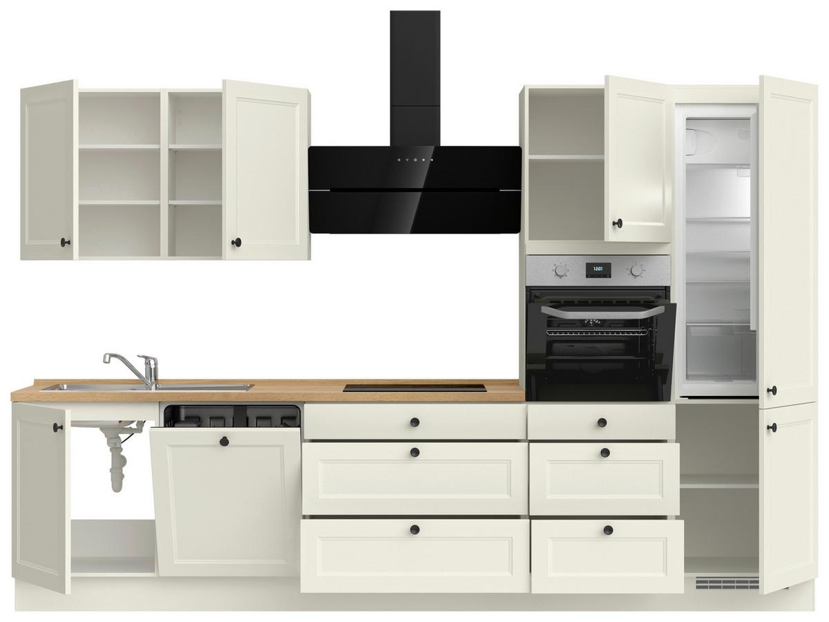 Küchenblock Cascada High m. Geräten Weiß - Eichefarben/Schwarz, MODERN, Holzwerkstoff/Metall (330cm) - Nobilia