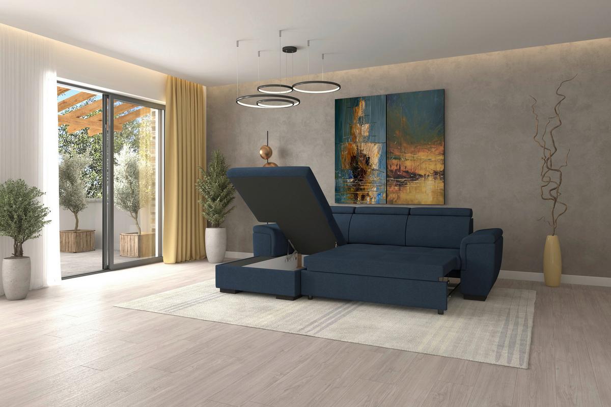 Sarokkanapé Paris - sötétkék/fekete, Modern, faalapú anyag/textil (180/100/275cm) - Mömax