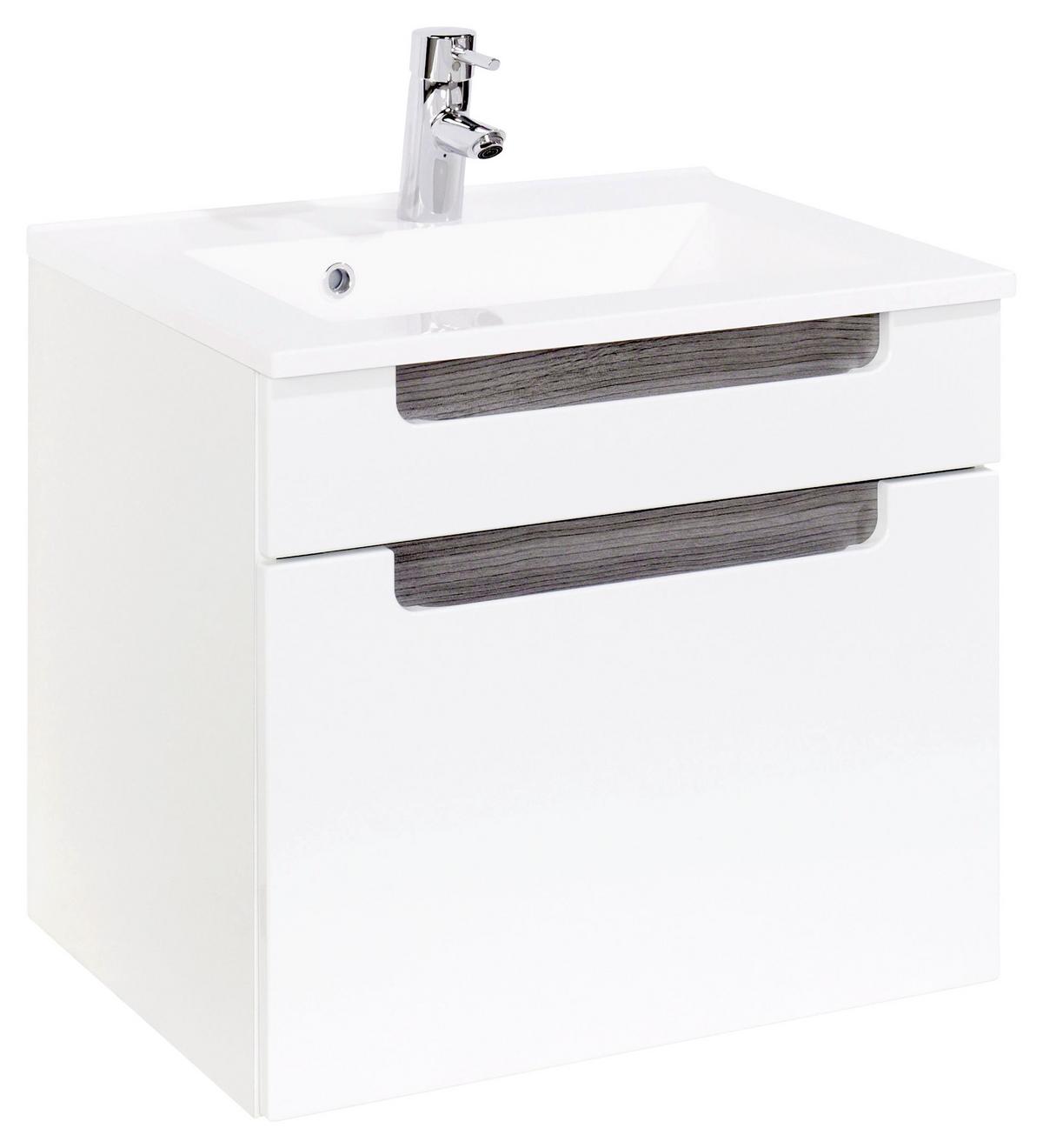 Waschtischkombination in Weiss/Eichefarbe 'Siena' - Weiß/Silbereichenfarben, MODERN, Holzwerkstoff/Stein (60cm) - Held