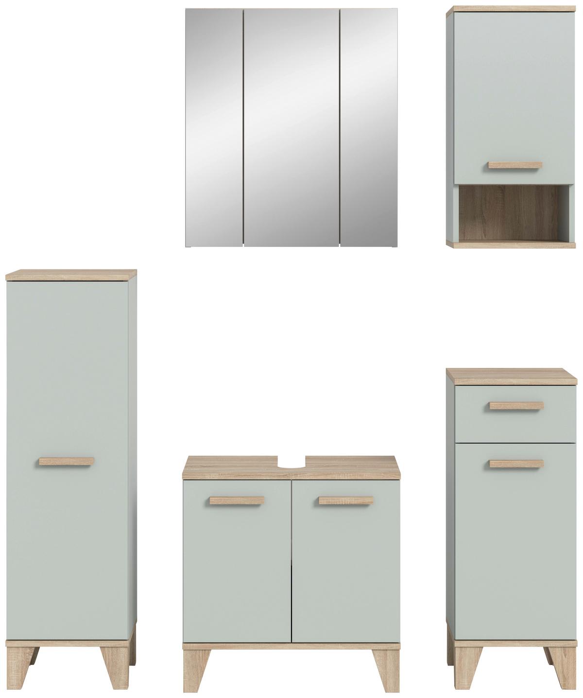 Badezimmer Star 5-tlg. ca. 128 cm Eiche/Graugrün - Graugrün/Eiche San Remo, MODERN, Holzwerkstoff/Kunststoff (128cm) - MID.YOU